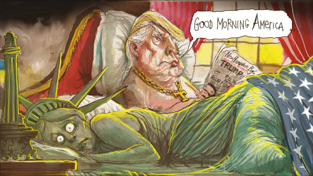 David Rowe's cartoon of Donald Trump with the Statue of Liberty went viral. David Rowe UNESCO Exit US America 